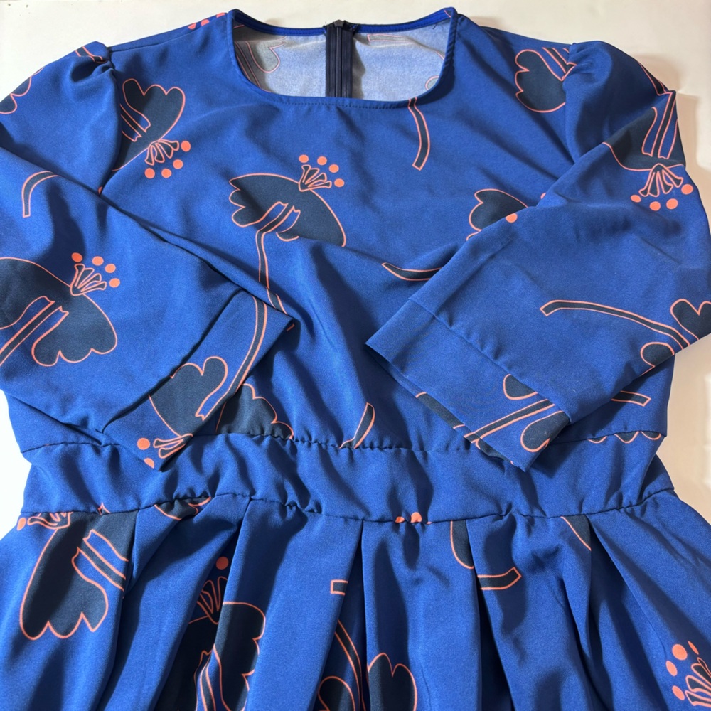 New Floral Midi Dress 3/4 Sleeves Pockets Evening Flare Pleated Blue Size XXL - Picture 8 of 15